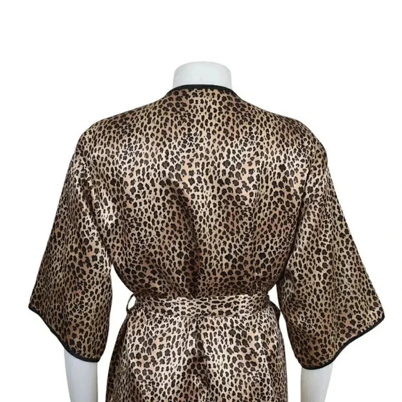 Vintage Natori Private Luxury Leopard Animal Print Robe Kimono Brown Black Med - Picture 7 of 9